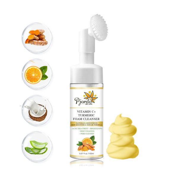 Private Label Turmeric Vitamin C Foaming Cleanser Deep Cleansing Facial Brightening Cleanser Mousse Skin Care Bubble Face Wash